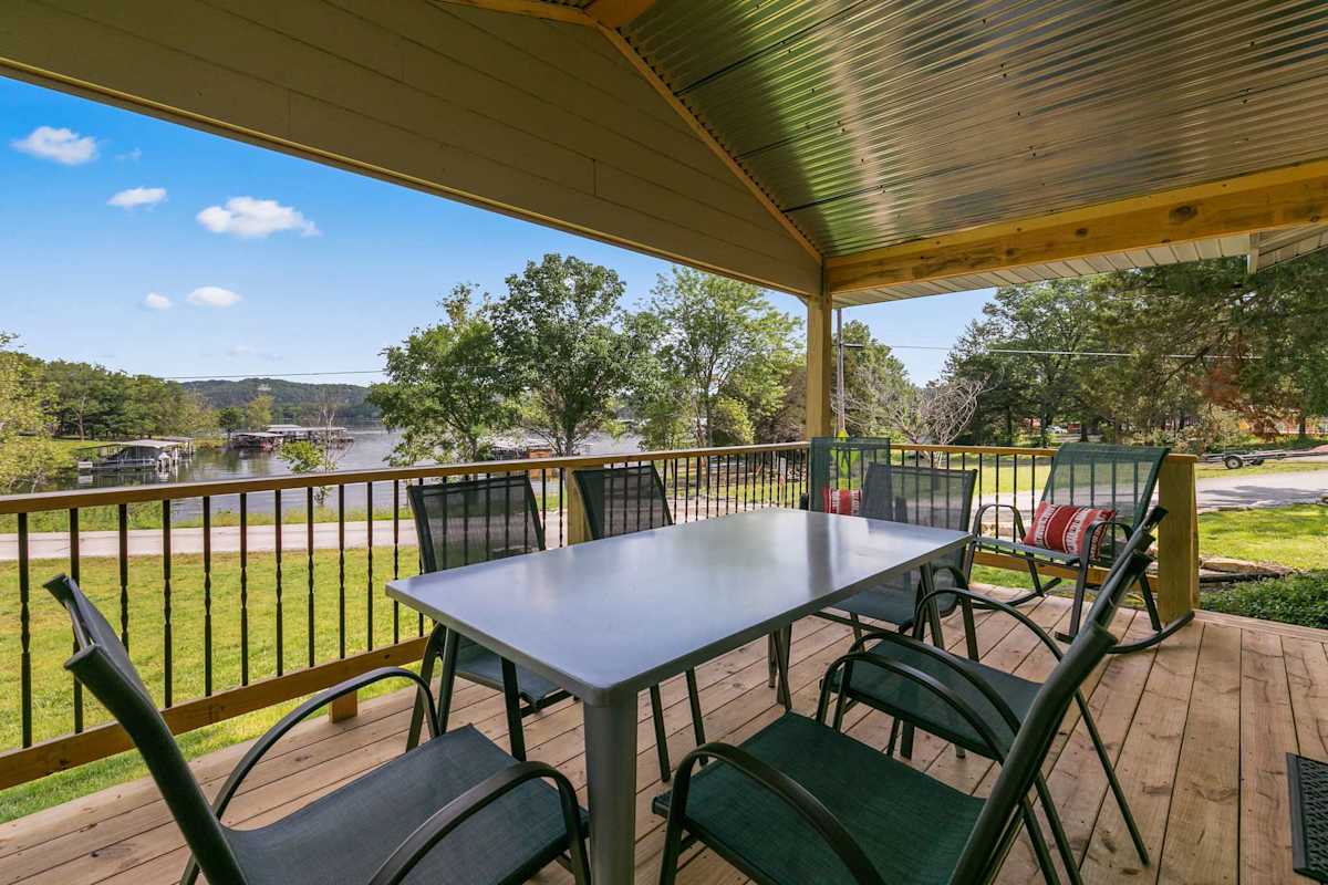 Covered deck overlooking the lake